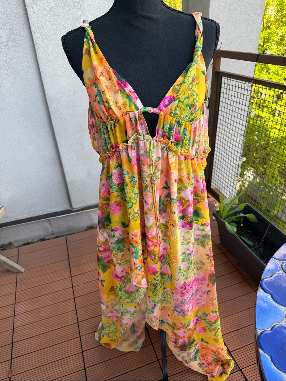 For Love & Lemons Yellow Floral Slip Dress